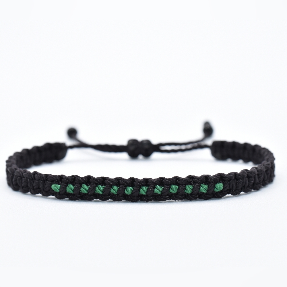 Thin green line bracelet, unisex bracelet, black and green bracelet